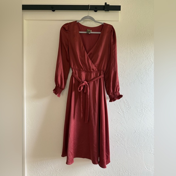 Dresses & Skirts - Elegant Satin Burgundy/Red Wrap Dress Size 6
